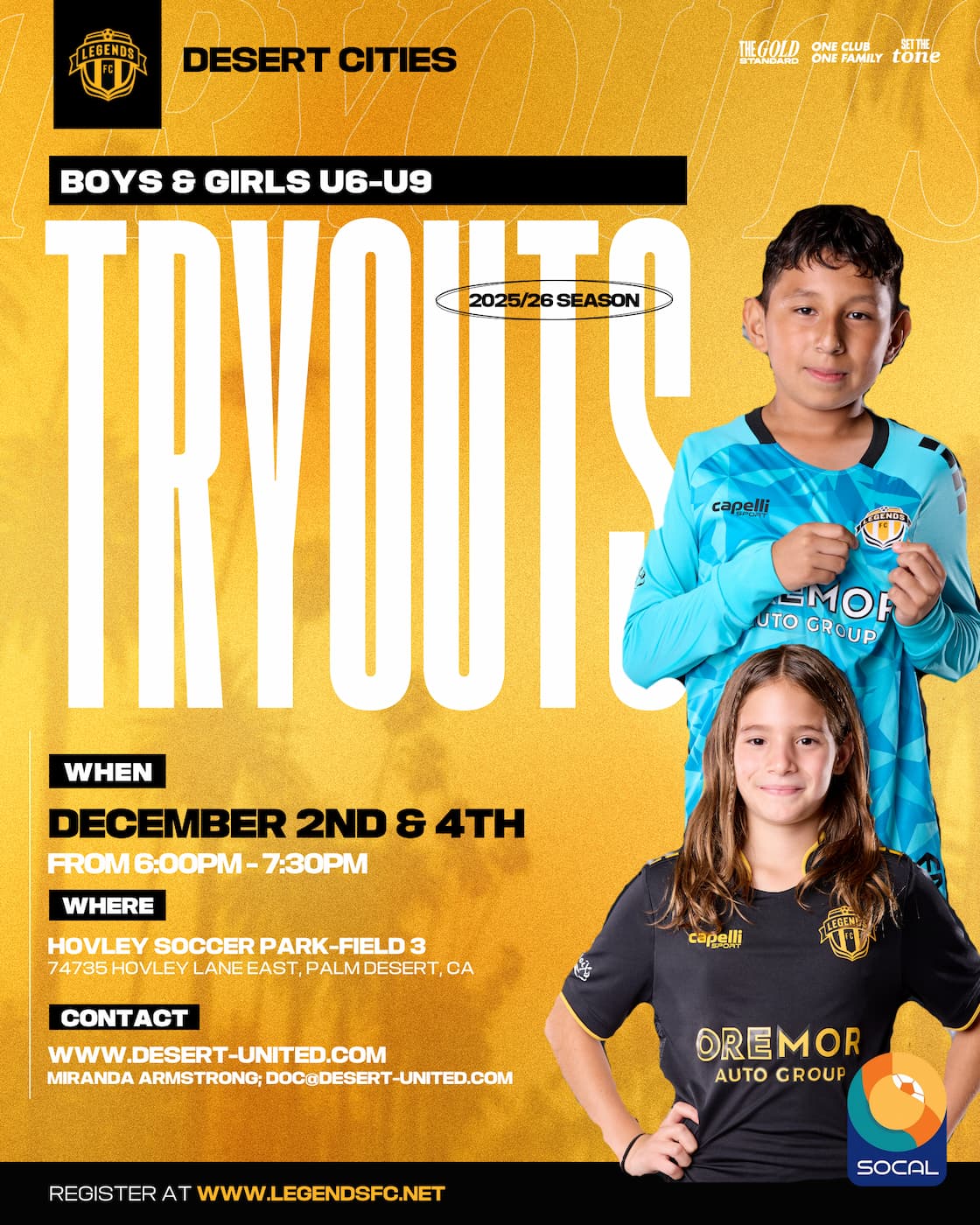 Boys & Girls U6-U9 Tryouts - 2025/26 Season